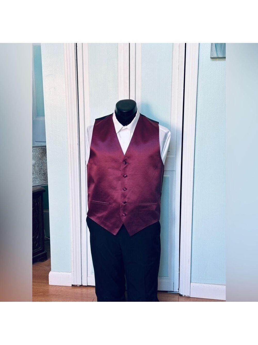 Wine Burgundy Maroon Satin Closed Back Vest Wedding Prom Men’s Medium M
